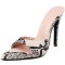 Pointed Toe Snake Print Stiletto Heels Slippers Sandals - Beige