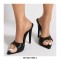 Pointed Toe Snake Print Stiletto Heels Slippers Sandals - Black