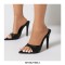 Pointed Toe Snake Print Stiletto Heels Slippers Sandals - Black