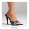 Pointed Toe Snake Print Stiletto Heels Slippers Sandals - Blue