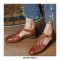 Round Toe Summer Ankle Straps Gladiator Fretwork Rustic Flat Sandals - Auburn