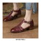 Round Toe Summer Ankle Straps Gladiator Fretwork Rustic Flat Sandals - Wine Red