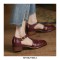 Round Toe Summer Ankle Straps Gladiator Fretwork Rustic Flat Sandals - Wine Red