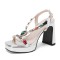 Peep Toe Chunky Heels Ankle Buckle Straps Rhinestones Platform Metallic Sandals Pumps - Silver