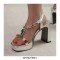 Peep Toe Chunky Heels Ankle Buckle Straps Rhinestones Platform Metallic Sandals Pumps - Silver