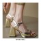 Peep Toe Chunky Heels Ankle Buckle Straps Metallic Sandals Pumps - Gold