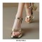 Peep Toe Chunky Heels Ankle Buckle Straps Metallic Sandals Pumps - Gold