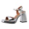 Peep Toe Chunky Heels Ankle Buckle Straps Metallic Sandals Pumps - Silver