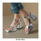 Peep Toe Chunky Heels Ankle Buckle Straps Metallic Sandals Pumps - Silver