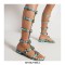 Peep Toe Knee High Buckle Straps Rhinestones Flats Slippers Sandals - Blue