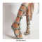 Peep Toe Knee High Buckle Straps Rhinestones Flats Slippers Sandals - Blue