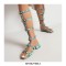 Peep Toe Knee High Buckle Straps Rhinestones Flats Slippers Sandals - Blue