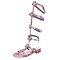 Peep Toe Knee High Buckle Straps Rhinestones Flats Slippers Sandals - Rose Red