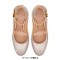 Round Toe Chunky Heels Ankle Buckle Straps Platforms Rhinestones Pumps - Apricot Tan Faux Leather