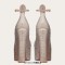 Round Toe Chunky Heels Ankle Buckle Straps Platforms Rhinestones Pumps - Apricot Tan Faux Leather