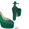 Round Toe Chunky Heels Ankle Buckle Straps Platforms Rhinestones Pumps - Green Faux Leather