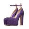 Round Toe Chunky Heels Ankle Buckle Straps Platforms Rhinestones Pumps - Purple Faux Leather