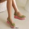 Peep Toe Transparent Shaft Flower Platforms Wedges Ankle Buckle Straps Sandals Slippers - Green PVC