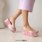 Peep Toe Transparent Shaft Flower Platforms Wedges Ankle Buckle Straps Sandals Slippers - Pink PVC
