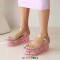 Peep Toe Transparent Shaft Flower Platforms Wedges Ankle Buckle Straps Sandals Slippers - Pink PVC