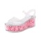 Peep Toe Transparent Shaft Flower Platforms Wedges Ankle Buckle Straps Sandals Slippers - Silver PVC
