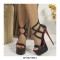 Peep Toe Gladiators Ankle Straps Back Zipper Stiletto Heels Platforms Pumps - Black