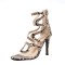 Square Toe Butterfly Knot Chunky Heels Ankle Buckle Cute Straps Low Platforms Pumps - Beige Faux Leather