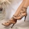 Square Toe Butterfly Knot Chunky Heels Ankle Buckle Cute Straps Low Platforms Pumps - Beige Faux Leather