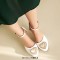 Round Toe Block Heels Love Heart Shaped Pearl Beads Ankle Buckle Straps Sandals - White Faux Leather