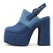 Round Toe Chunky Heels Platforms Slingback Denim Sandals - Blue