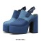 Round Toe Chunky Heels Platforms Slingback Denim Sandals - Blue