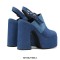 Round Toe Chunky Heels Platforms Slingback Denim Sandals - Blue
