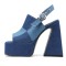 Open Square Toe Chunky Heels Platforms Slingback Denim Sandals - Blue