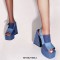 Open Square Toe Chunky Heels Platforms Slingback Denim Sandals - Blue