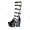 Square Toe Platforms Chunky Heels Heart Shaped Buckle Straps Knee highs Boots - Black Faux Leather & Patent