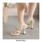 Peep Toe Platforms Chunky Heels Slingback Elastic Band Sandals - Beige