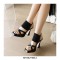 Peep Toe Platforms Chunky Heels Slingback Elastic Band Sandals - Black