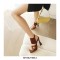 Peep Toe Platforms Chunky Heels Slingback Elastic Band Sandals - Brown