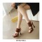 Peep Toe Platforms Chunky Heels Slingback Elastic Band Sandals - Brown