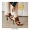 Peep Toe Platforms Chunky Heels Slingback Elastic Band Sandals - Brown