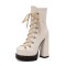 Round Toe Lace Up with Zipper Chunky Heels Ankle High Platforms Punk Boots - Beige
