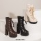 Round Toe Lace Up with Zipper Chunky Heels Ankle High Platforms Punk Boots - Brown