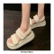 Peep Toe Back Straps Summer Leather Flip Flops Beach Sandals - Beige