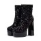 Round Toe Platforms Side Zipper Ankle Highs Bling Style Boots - Black Sequined Cloth
