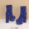 Round Toe Platforms Side Zipper Ankle Highs Bling Style Boots - Blue Sequined Cloth