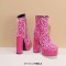 Round Toe Platforms Side Zipper Ankle Highs Bling Style Boots - Pink Sequined Cloth