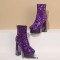 Round Toe Platforms Side Zipper Ankle Highs Bling Style Boots - Purple  Sequined Cloth