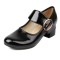 Round Toe Buckle Straps Chunky Heels Mary Janes Pumps - Black