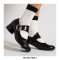 Round Toe Buckle Straps Chunky Heels Mary Janes Pumps - Black