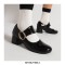 Round Toe Buckle Straps Chunky Heels Mary Janes Pumps - Black